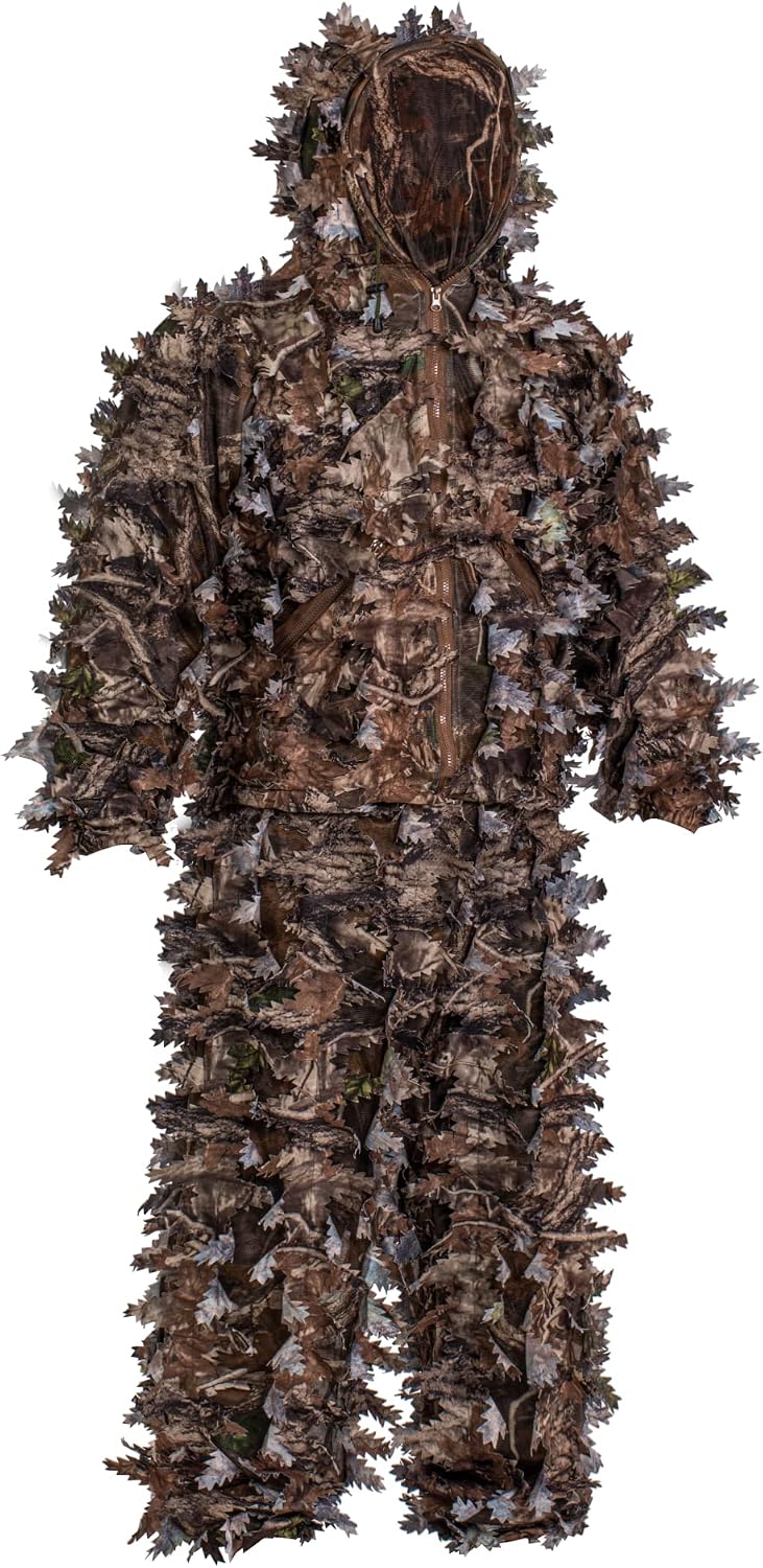 3D Leafy Camo Suit Hooded Ghillie Hunting Clothing with Built-in Face Mask