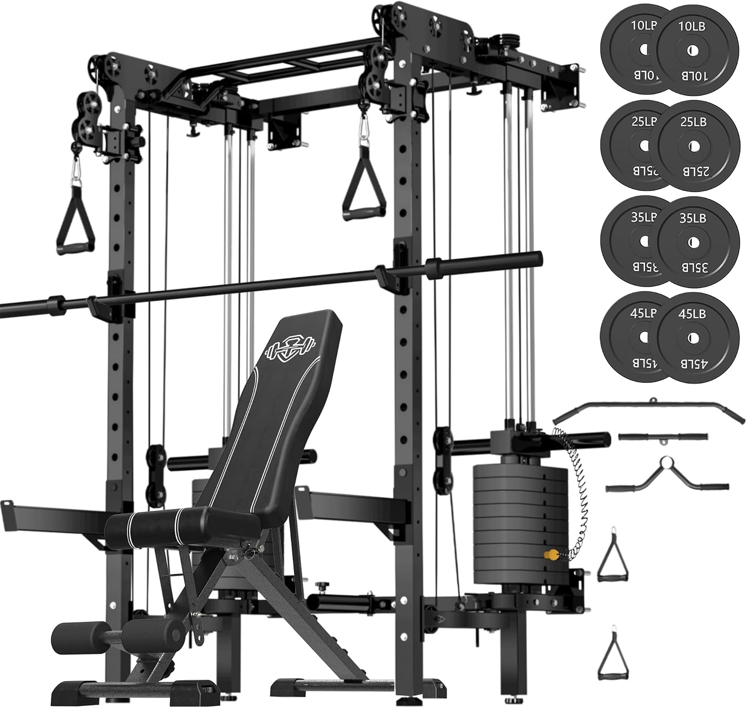 JEEKEE Folding Wall Mounted Power Rack with Weight Stack, 2400LB 2×3 Heavy Duty Squat Rack with Dual Cable Crossover System, 1:1 Pulley Ratio, Multi-Grip Pull Up Bar for Home Gym Small Space