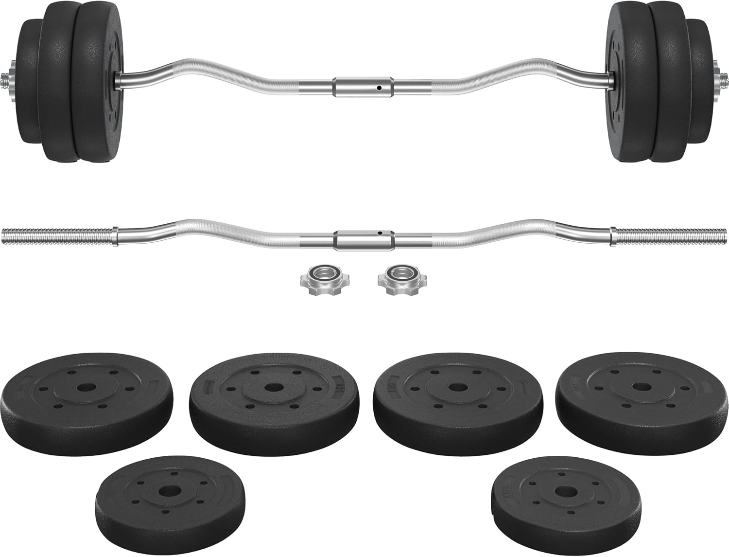 Yaheetech Curl Bar with Weights Adjustable W-Shaped Barbell Home Gym Set