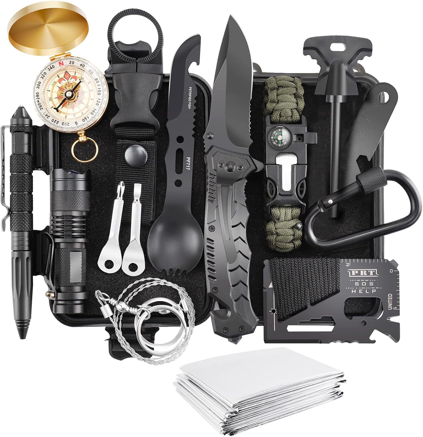 Survival Kits, 16 Pcs Survival Gear and Equipment, Christmas Stocking Stuffers for Camping Outdoor Adventure Gifts for Men Christmas