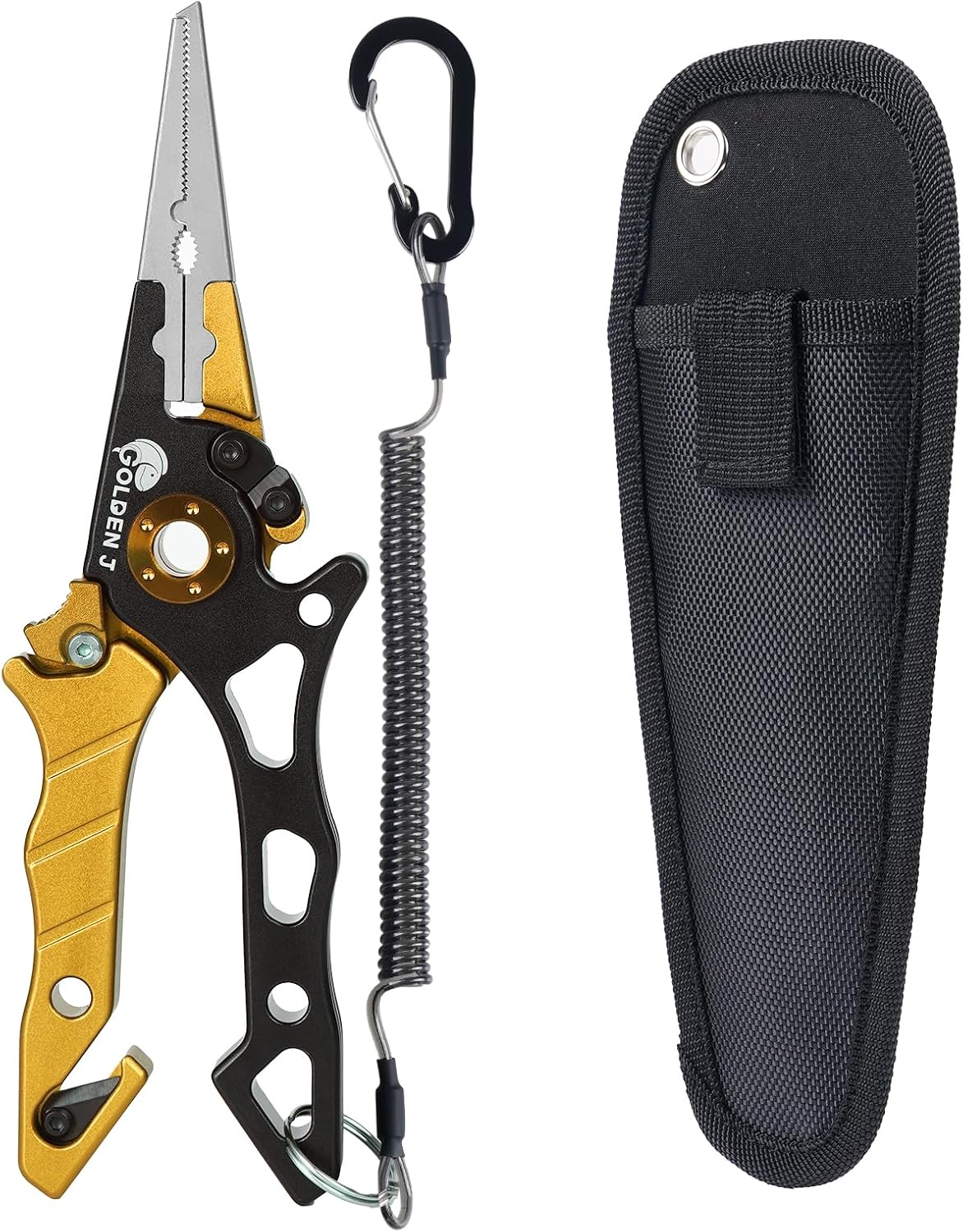 GOLDEN J Multi-Function Fishing Pliers – High-Strength Aluminum & Stainless Steel, Hook Remover, Split Ring Pliers, Line Cutter, Ideal for Ice, Surf, Lure Fishing