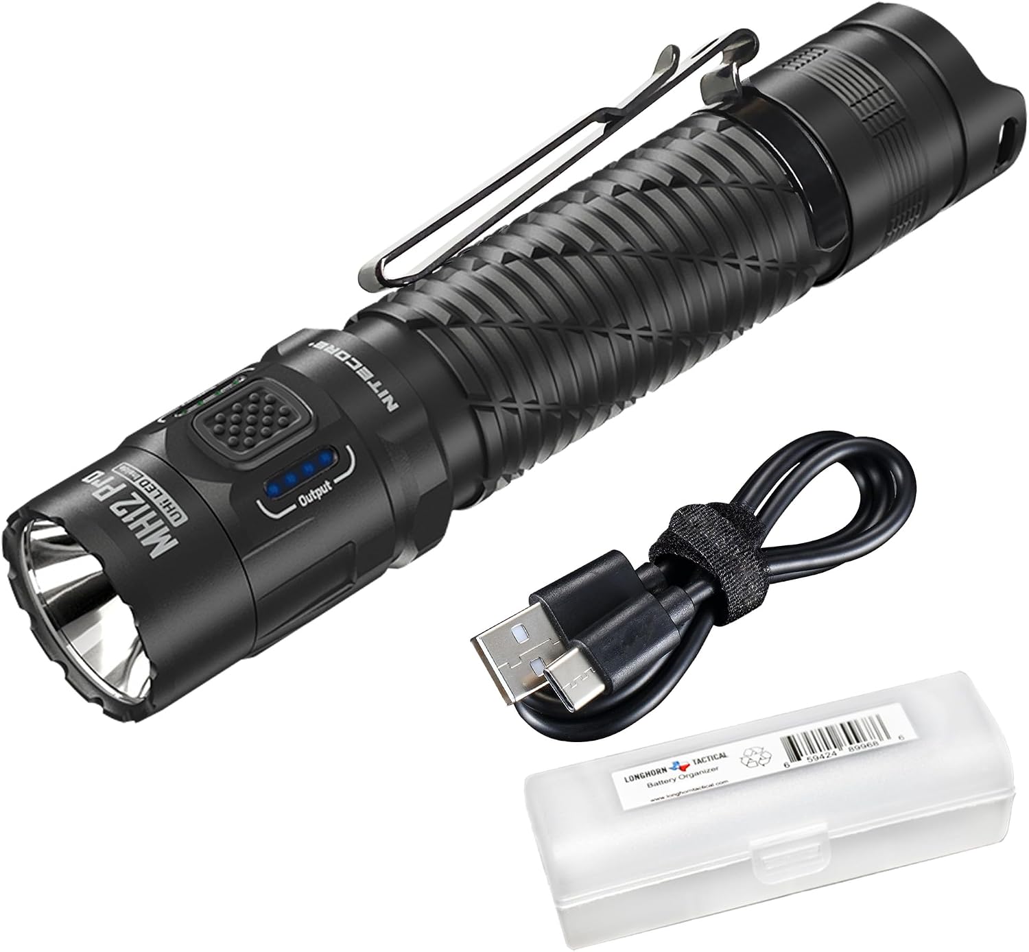 Nitecore MH12 Pro Tactical Flashlight, 3300 Lumen high Lumen USB-C Rechargeable Long Throw Compact EDC Duty Light with Holster and Lumentac Organizer