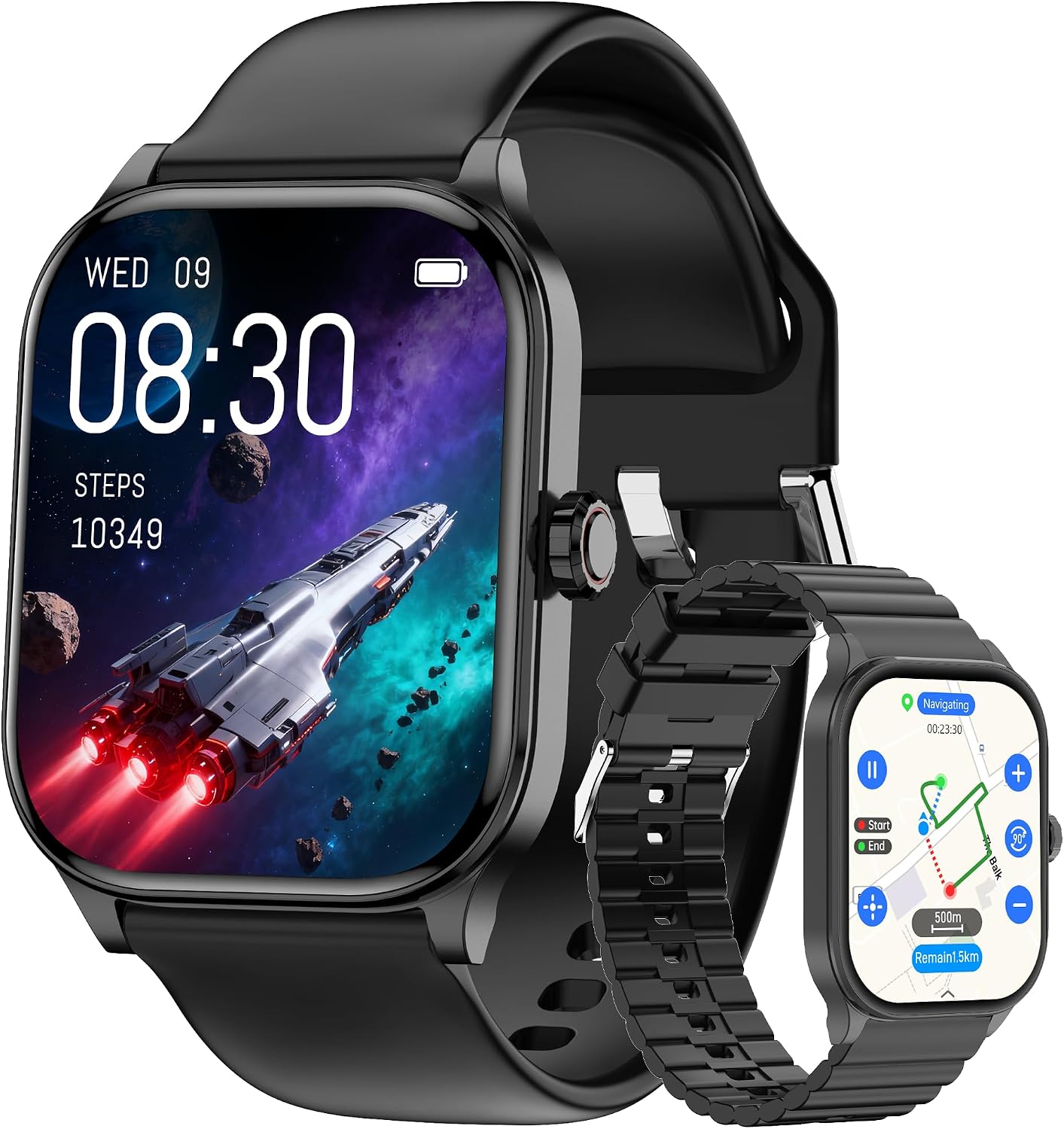Smart Watch for Women Men, GPS Smartwatches with Heart Rate/SpO2/Sleep/Stress Monitor, 100+ Sports Fitness Watches, IP68 Waterproof Activity Tracker for Android/ iOS Phone (Black, 1.96″_GPS+Map)