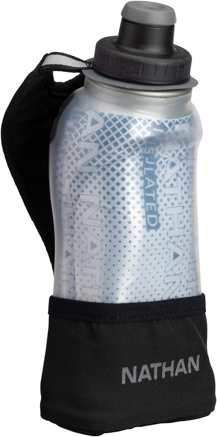 Nathan Running Handheld Water Bottle Adjustable No-Grip Quick Squeeze Lite Hand Strap. Reflective Hydration