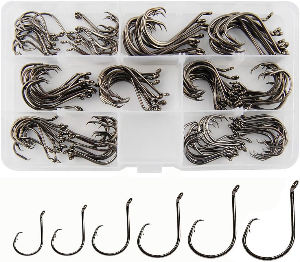 Circle Hooks Freshwater Saltwater Fishing Hooks 2X Strong High Carbon Steel Offset Catfish Fishing Hooks, Variety of Different Sizes