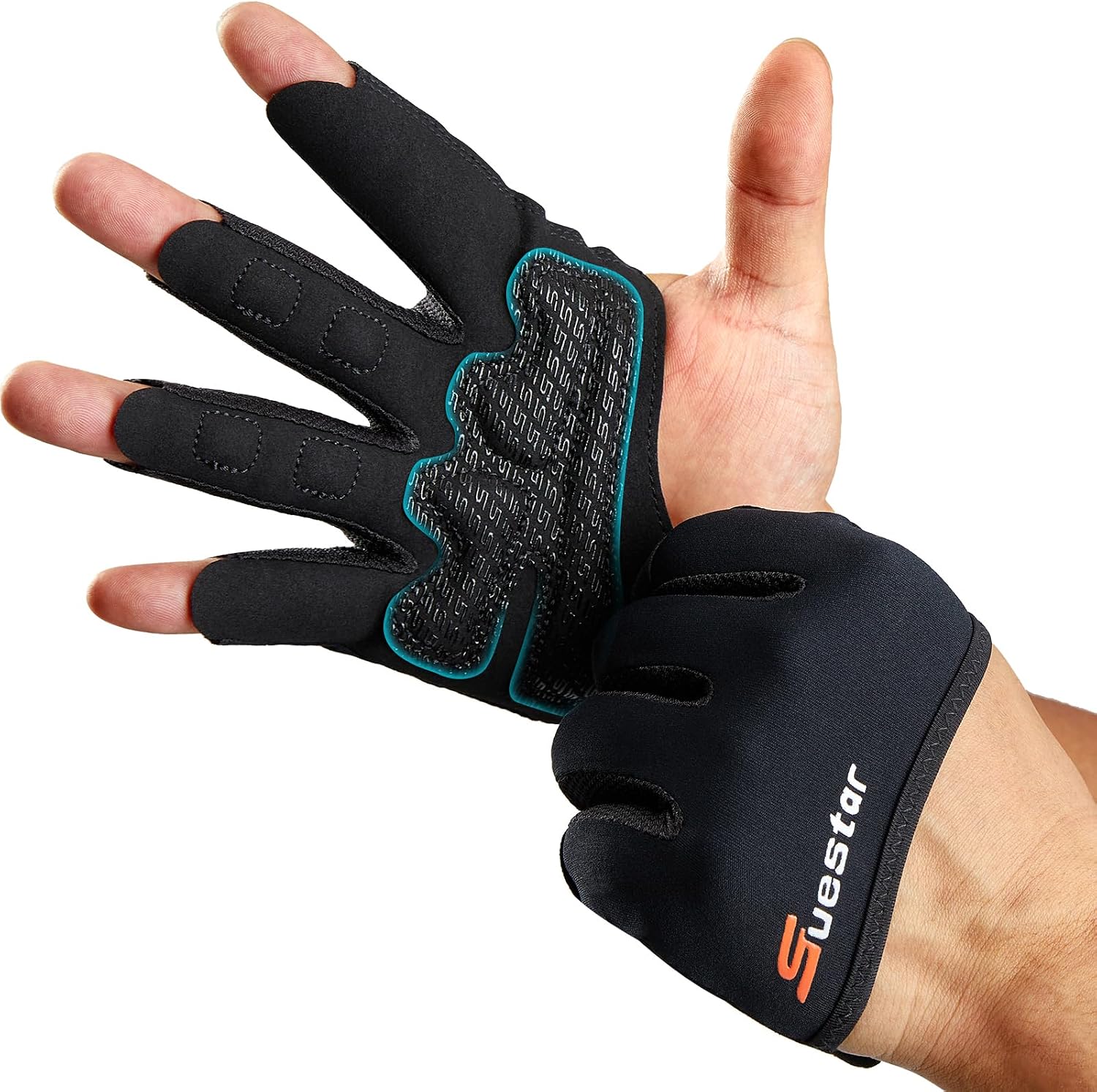 SueStar Partial Weight Lifting Gloves, 3/4 Finger Workout Gloves for Men Women, Full Palm Protection & Silicone Grip Gym for Weightlifting Exercise Fitness Smartwatch Friendly