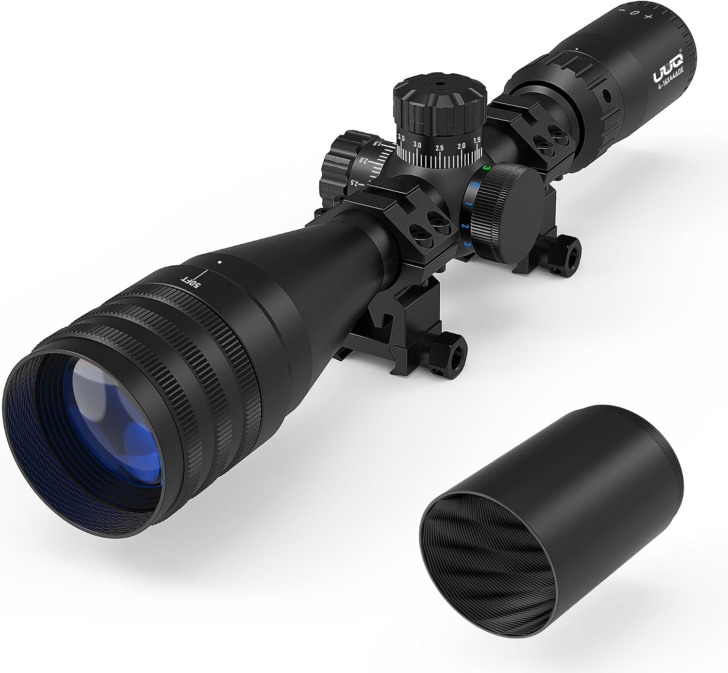 UUQ 4-16X44AO Rifle Scope for Hunting, Fits 11mm/20mm Mounts, SFP Long Range Optics with R/G/B Illumination, Crosshairs Reticle, Front Parallax Adjustment, Locking Turret, Sunshade