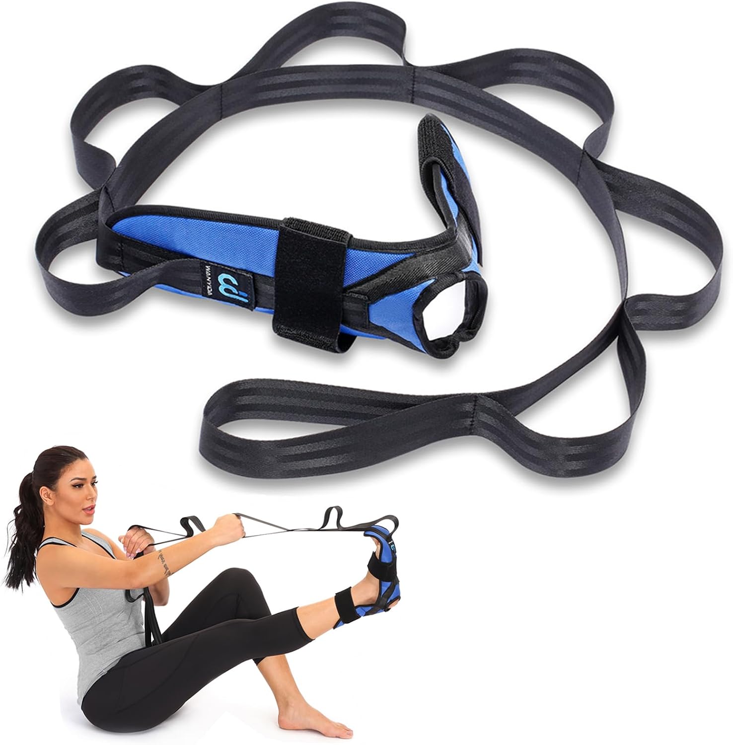 Foot and Calf Stretcher for Plantar Fasciitis, Achilles Tendonitis, Heel Spurs, Drop Foot. Yoga Stretching Strap for Leg, Thigh and Hamstring (Blue)