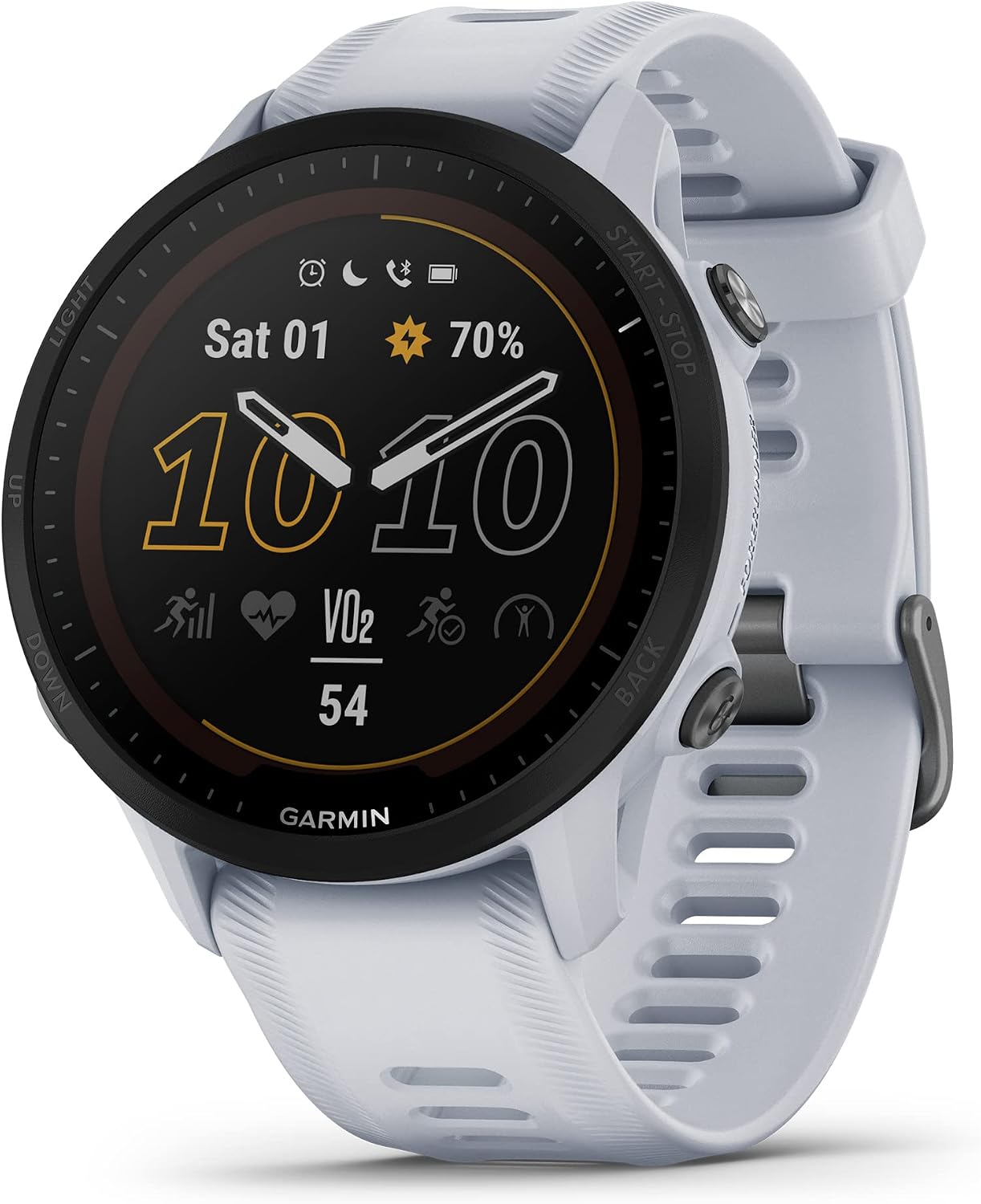 Garmin Forerunner® 955 Solar, GPS Running Smartwatch, 46mm, Whitestone