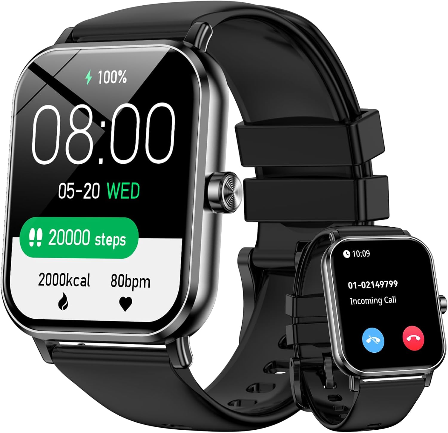 Smart Watch -1.85″ HD Bluetooth Call and Text Smartwatch with 7 Day Battery 5 ATM Waterproof (Black)