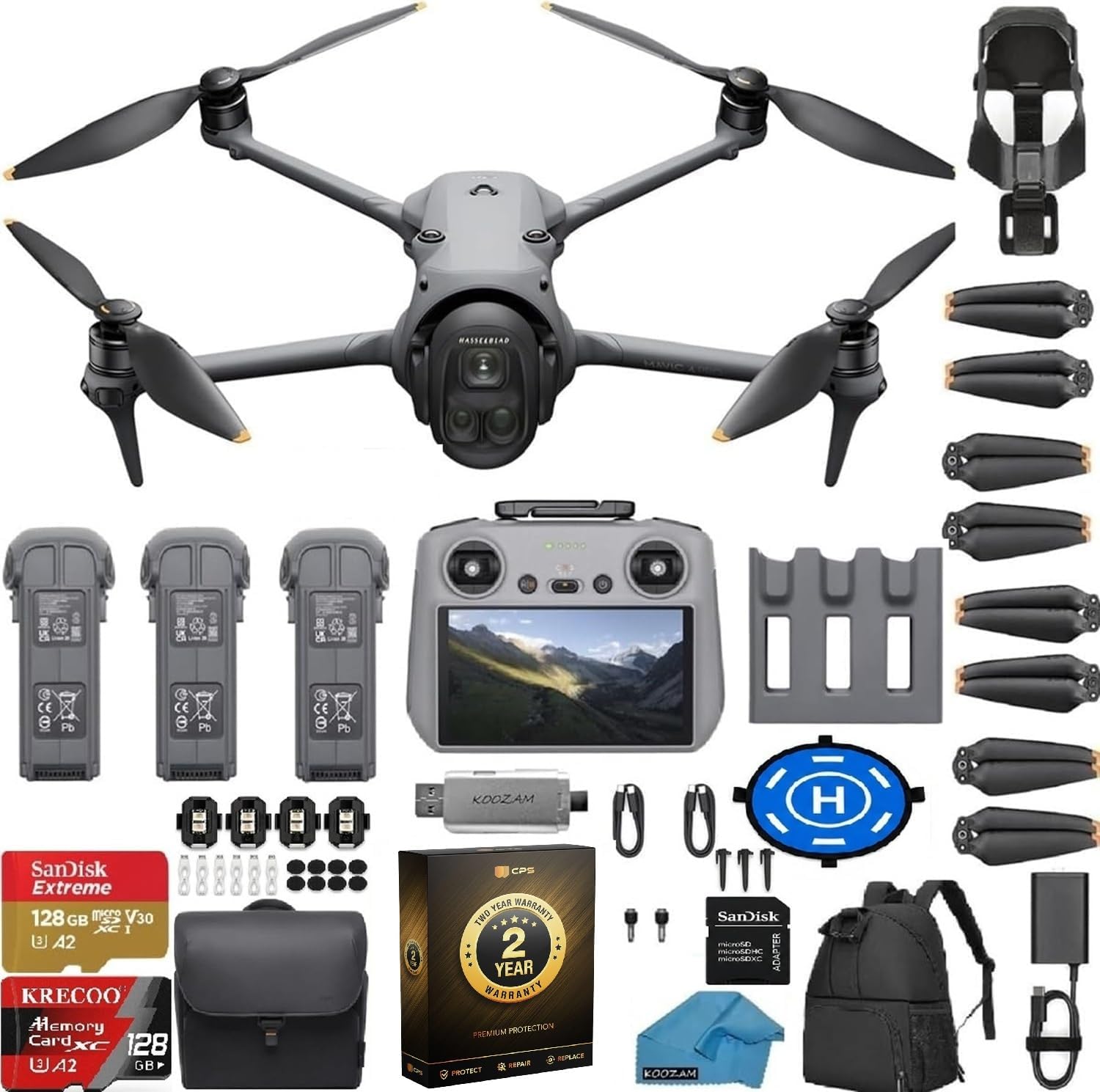 DJI Mavic 4 Pro Drone Fly More Combo 6K60 HDR, 100MP, 51-Min Max Flight Time, 18.6-Mile Range, ActiveTrack 360, 2x 128GB Memory Cards, Backpack, Landing Pad, Strobes