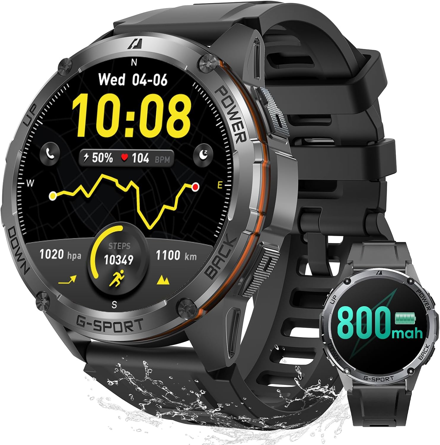 GPS Military Smart Watches for Men – Military Grade, 6-Satellite Positioning, 800mAh 30-Day Battery, 5ATM Waterproof Rugged Fitness Watch for Outdoor Tactical Use 1.43″ AMOLED Rugged Fitness Watch