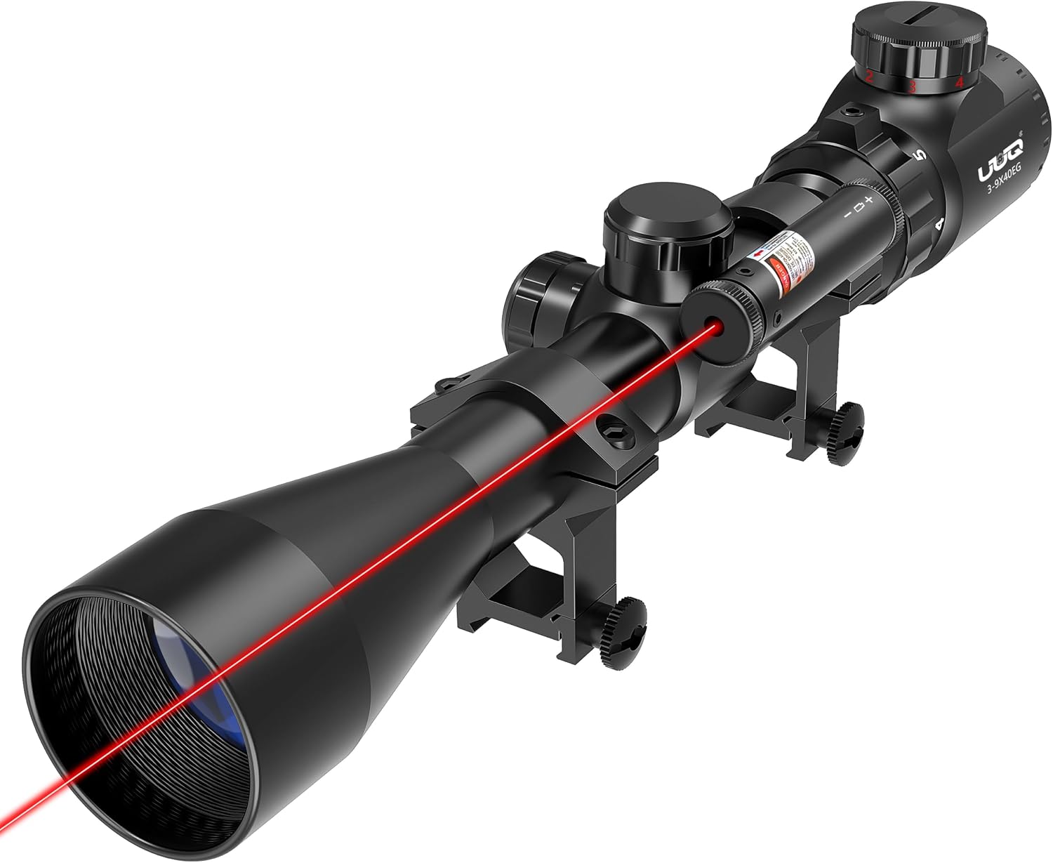 UUQ 3-9×40 Rifle Scope with Red/Green Gun Laser,Fits 20mm /11mm Mounts