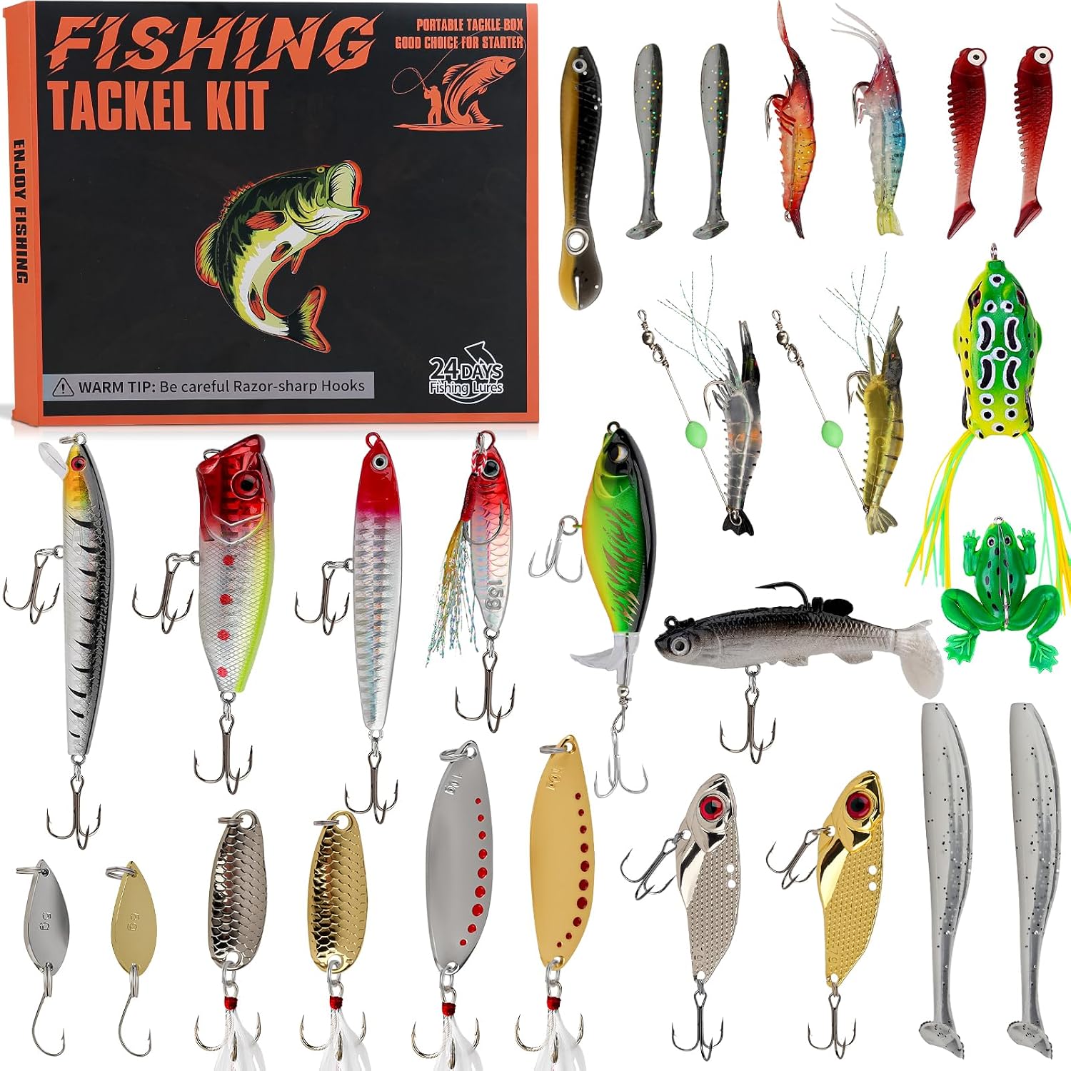Fishing Advent Calendar 2026 for Men Adult Teen – 24 Days Christmas Countdown Fishing Premium Lures Set,Christmas Advent Calendar Gift for Fishermen Father Grandpa Brothers Boyfriend