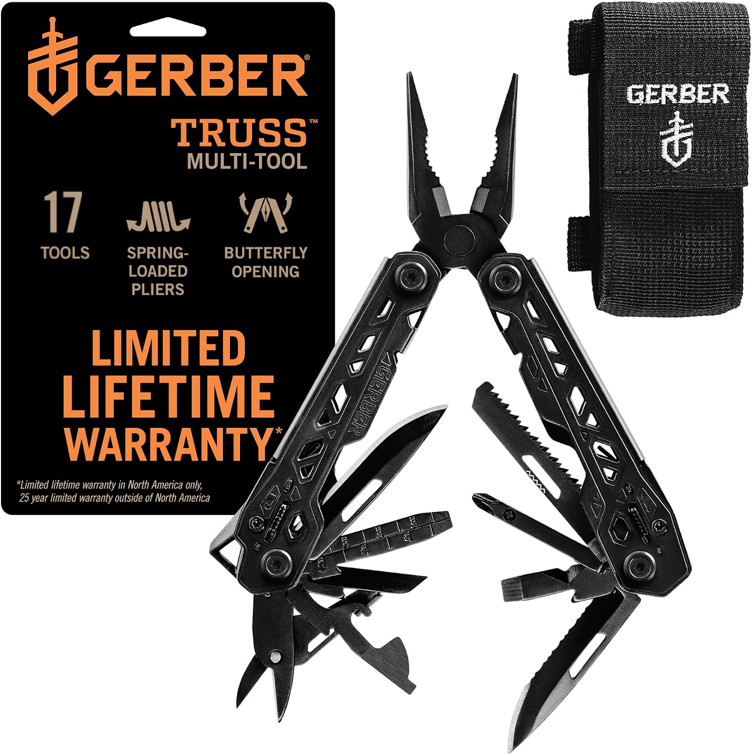 Gerber Truss 17-in-1 EDC Multitool Pliers, Pocket Knife, Molle Sheath,Black