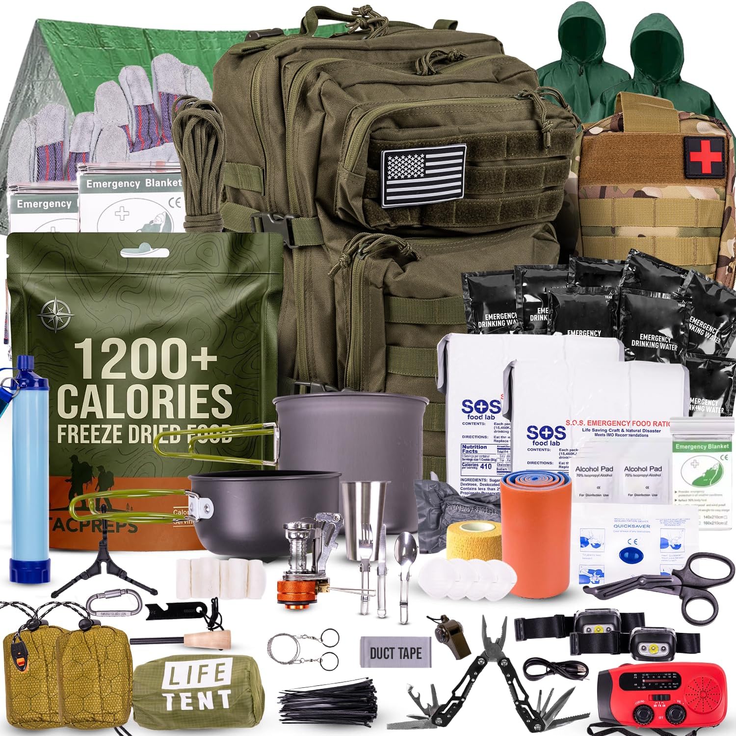 TacPreps Bug Out Bag Backpack Survival Kit, Prepper Emergency Survival Gear