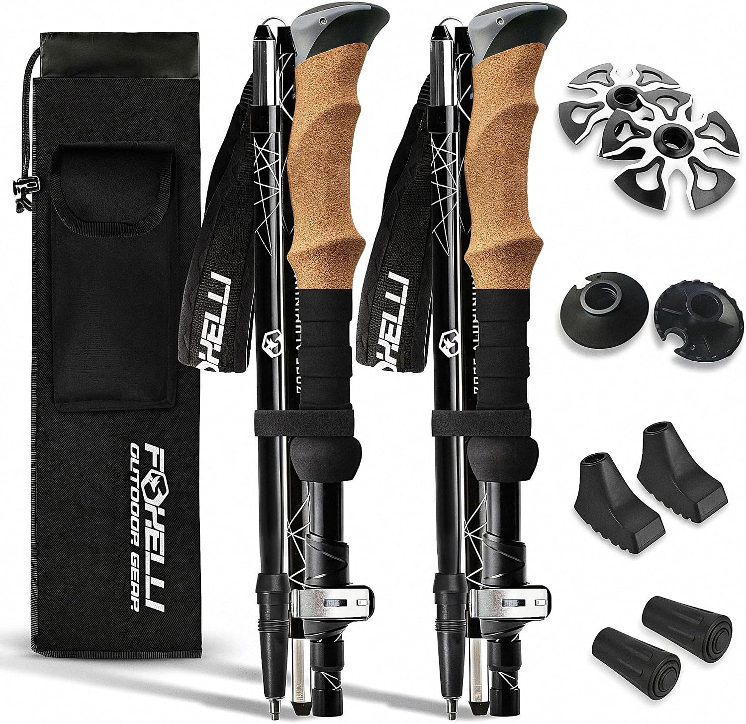 Foxelli Folding Trekking Poles, Collapsible Lightweight Travel Hiking Poles – Compact Foldable Walking Sticks for Hiking, Adjustable Cork Grips, Quick Locks, 7075 Aluminum, Pair of 2 for Men & Women