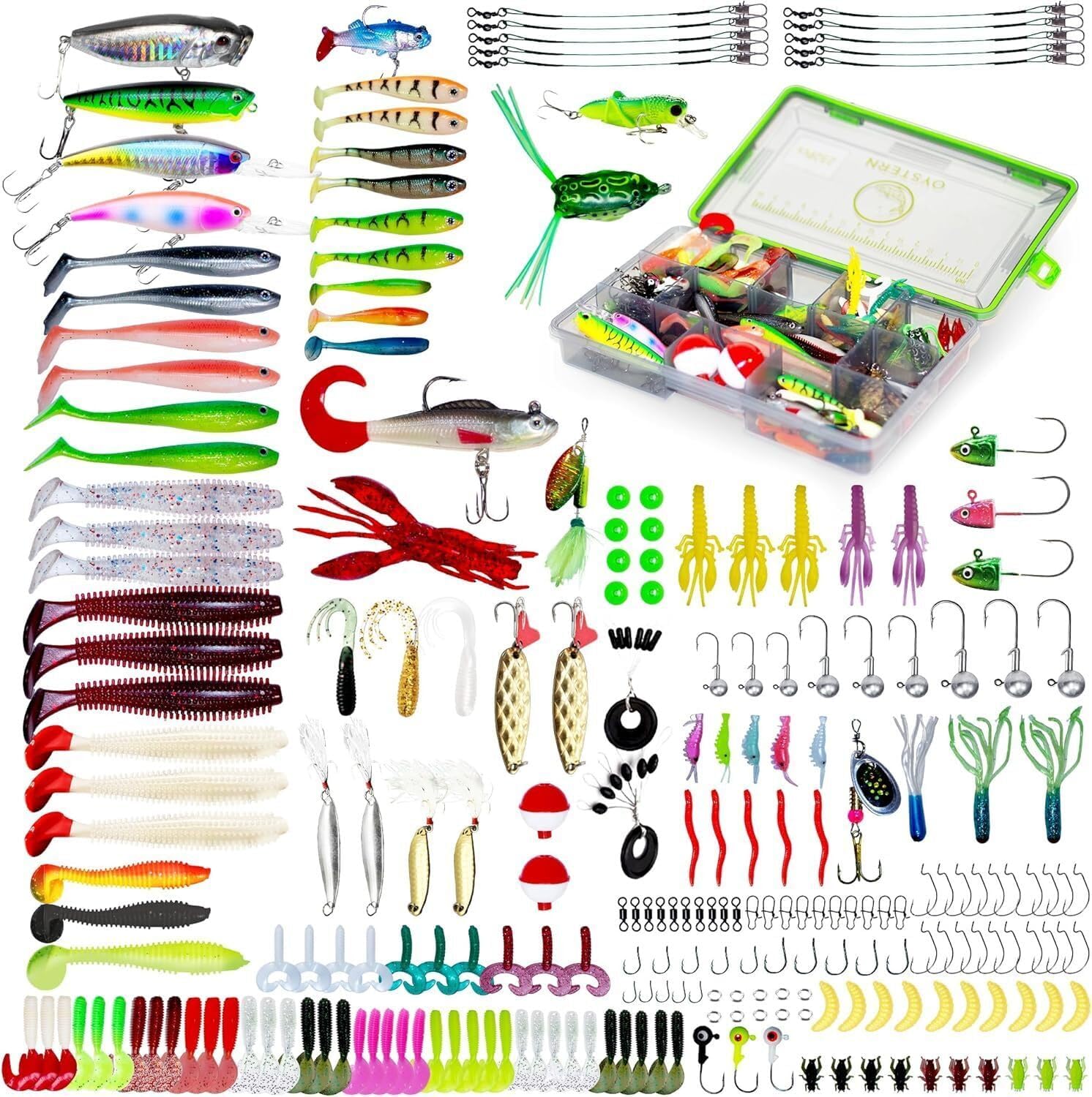 232-Piece Fishing Tackle Box Kit – Freshwater Lures for Bass, Trout & Panfish with Spinnerbaits, Soft Baits, Jigs, Hooks & Tackle Box – Complete Fishing Gift for Men, Dads & Beginners