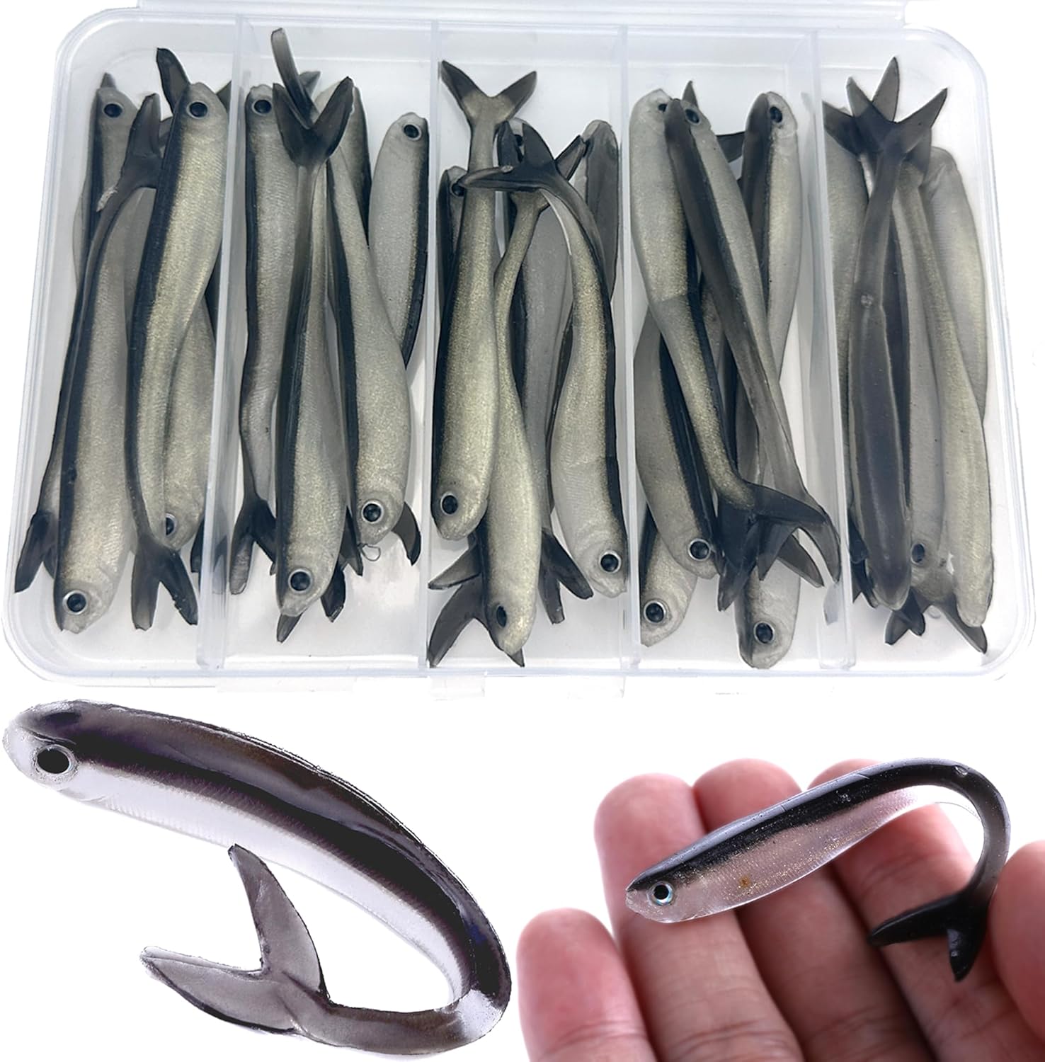 Fishing Soft Plastic Lures, Paddle Tail Swim Baits for Bass Fishing,Paddle Tail Swimbaits for for Bass Trout Walleye Lures, 30/50pcs Soft Plastic Baits with Box