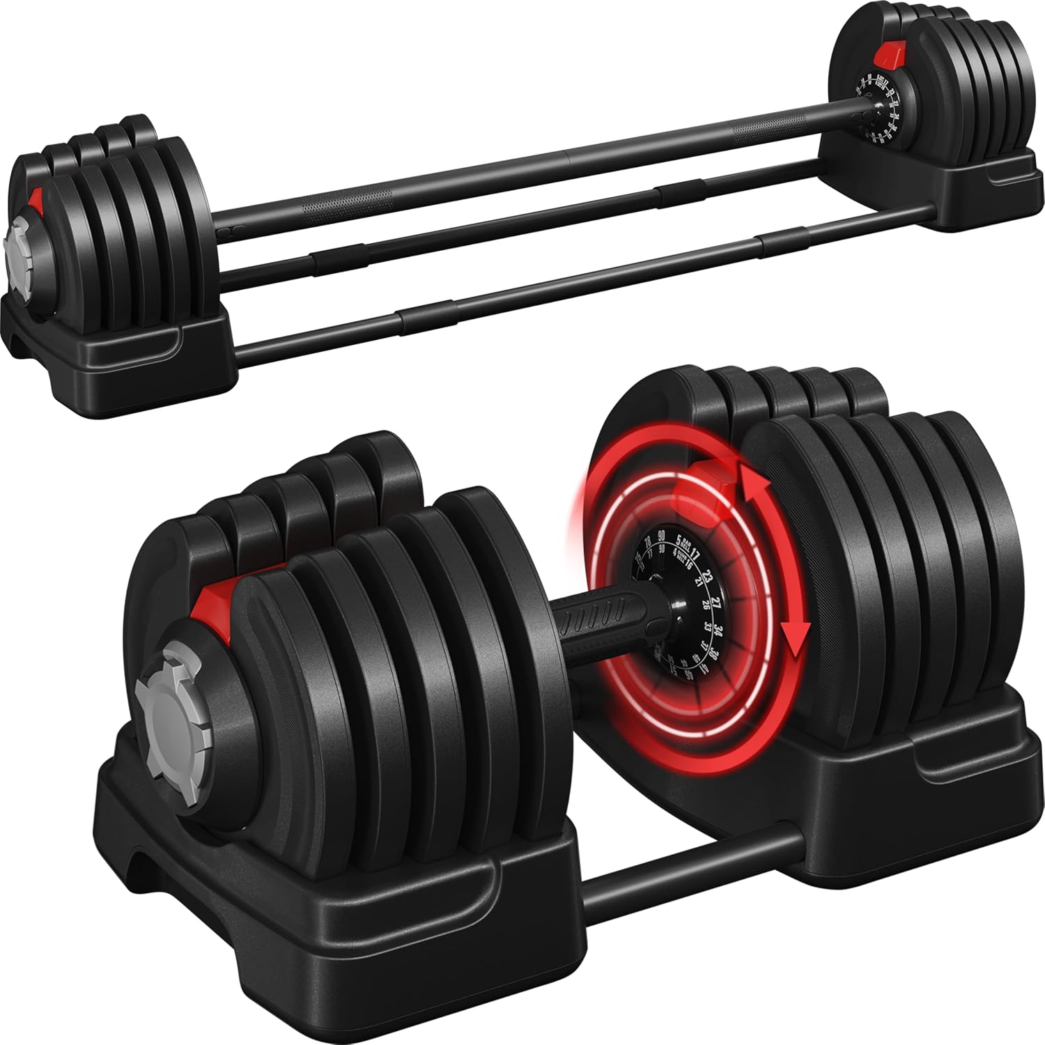 Yaheetech Adjustable Dumbbell Set Free Weight Dumbbells 40lbs/52.5lbs/90lbs Fast Adjust Dumbbells Dumbbell Weight Set, with Tray for Men/Women Strength Training Equipment