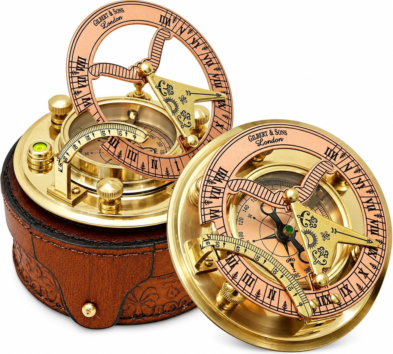 Antique Brass & Copper Sundial Compass, Vintage Nautical Sun Dial with Gift Box, Husband Compass Gift for Men, Sailors, Collectors, Birthday, Anniversary & Retirement Gift