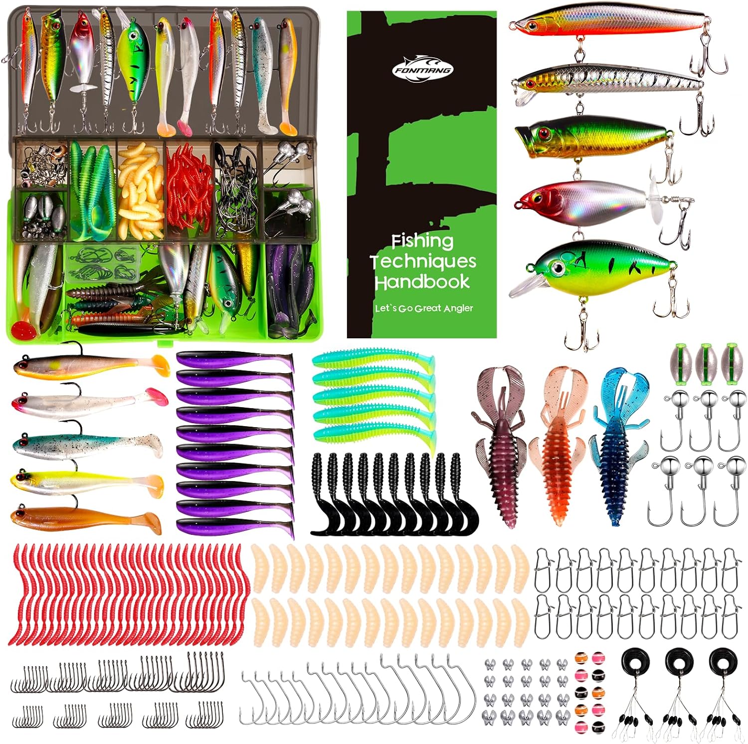FONMANG Fishing Lures – Fishing Tackle kit with Fishing Spoons, Swim Bait, Jerk baits, Lure & Fishing Accessories, Bass Fishing Kit Also for Trout, Bluegill, Small Fishing Tackle Box for Freshwater