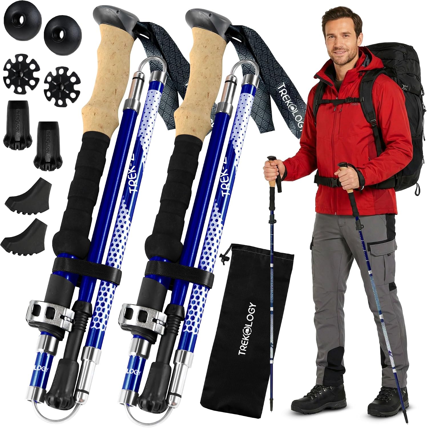 Trekology Trek-Z Hiking Trekking Poles, Walking Stick for Men, Women, 2pc