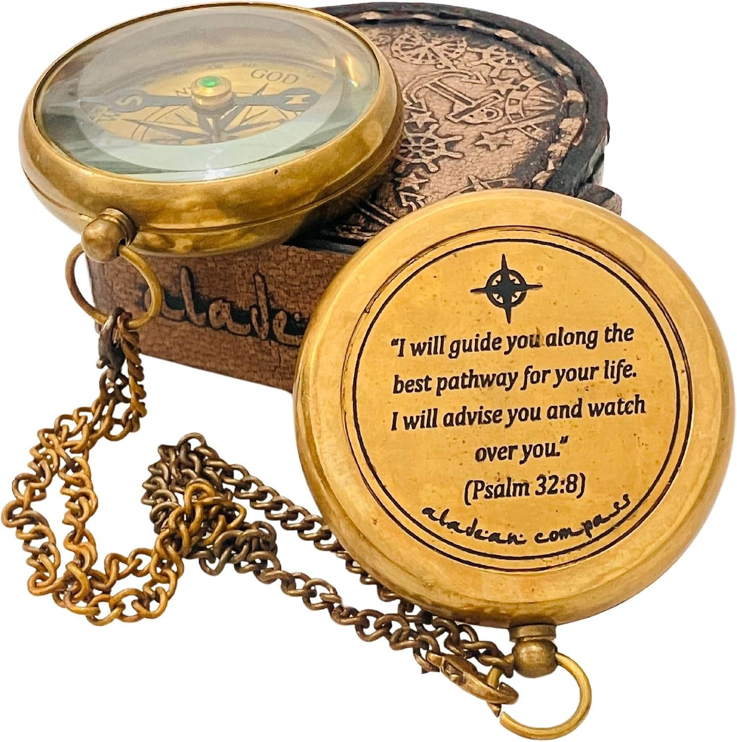 Divine Path Engraved Compass – I Will Guide You – Psalm 32:8″ Quote | Inspirational Gifts for Men Women, Uplifting Spiritual Heavenly Faith Gift Boys Girls