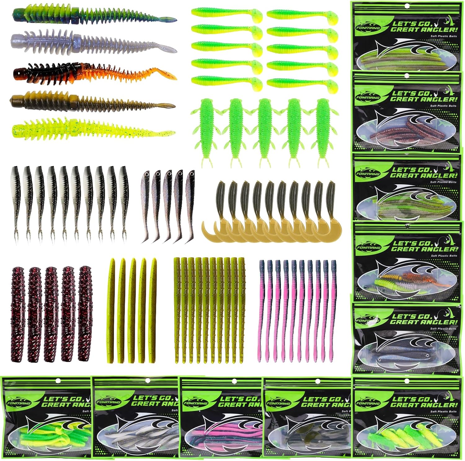 FONMANG Fishing Lures – Tackle Box with Tackle Included, Fishing Kit with VIBs, Frogs, Minnows, Soft Baits, Hooks & Weights Accessories, Freshwater Lure Kit for Bass Walleye Trout
