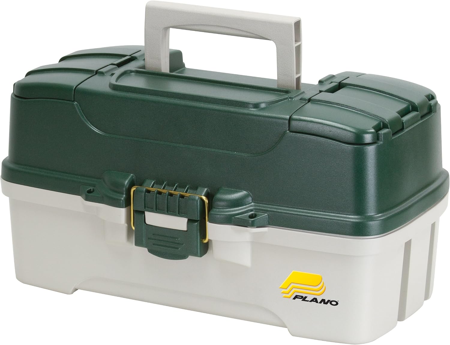 Plano 3-Tray Tackle Box with Dual Top Access, Dark Green Metallic/Off White, Premium Tackle Storage