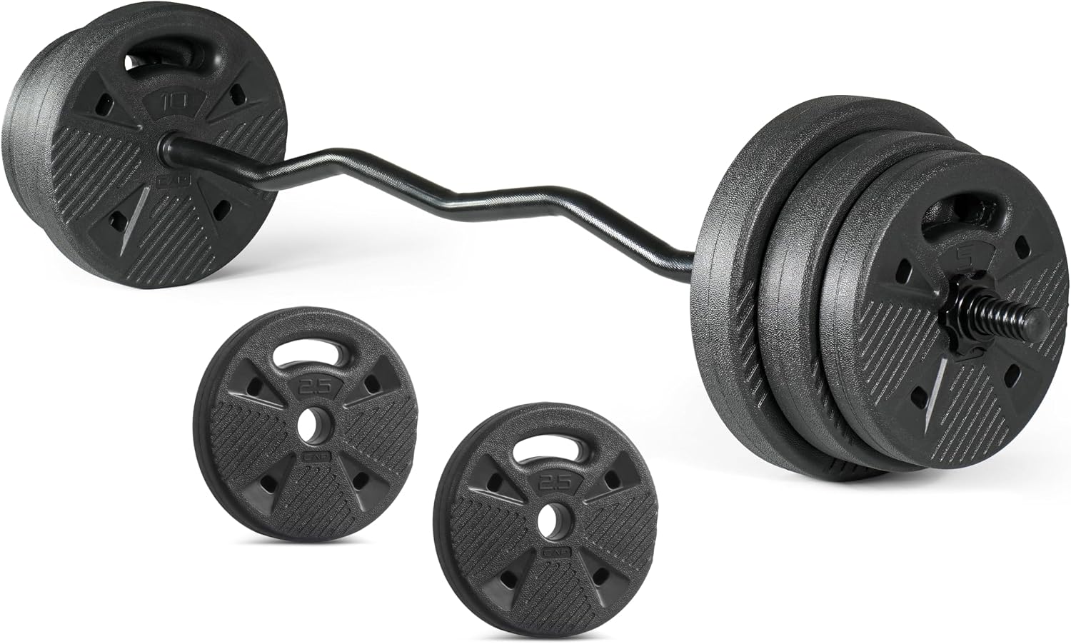 CAP Barbell Threaded Curl Bar Set with 50 LB Cement Grip Weight Plates | EZ Curl Bar with Threaded Collars for Strength Training & Home Gym Workouts