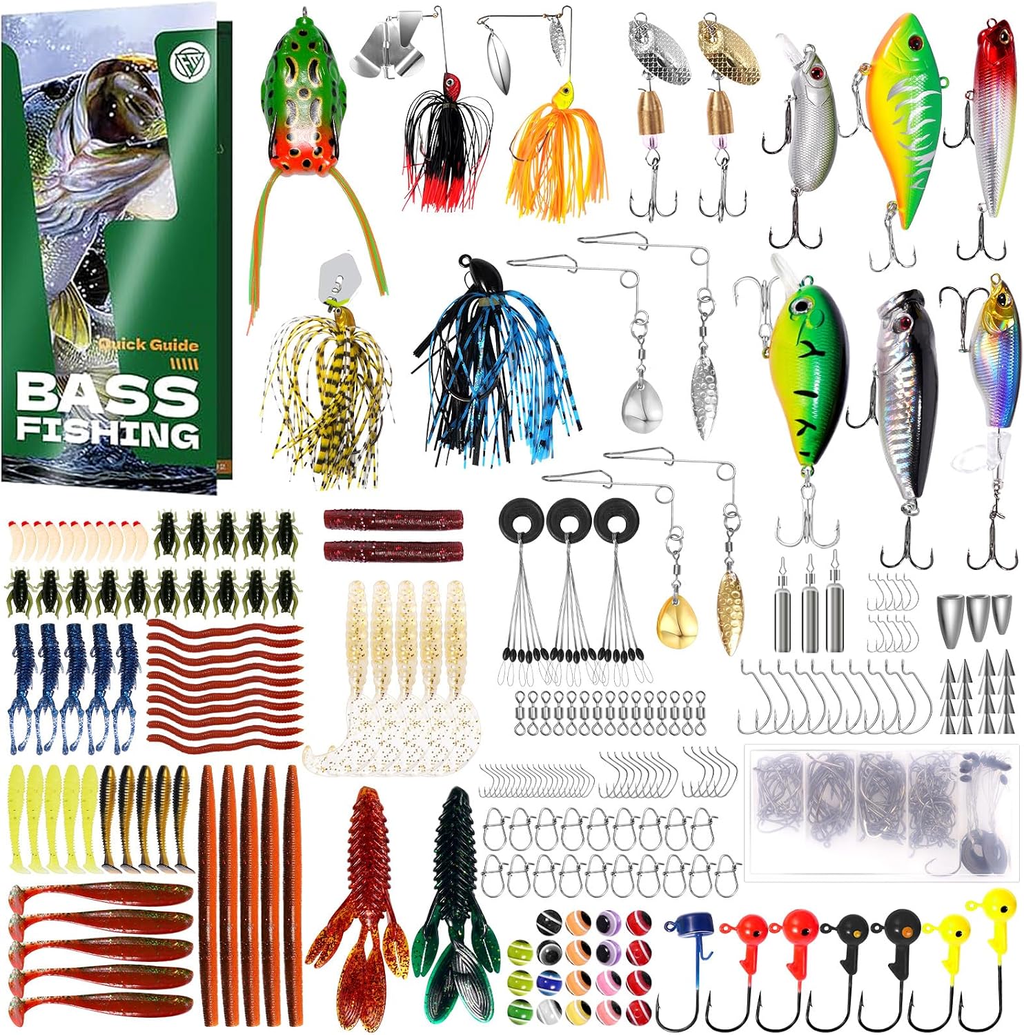 FONMANG 322-Piece Fishing Lures Kit – Buzz Bait/Spinner Baits/Jig/Frog, Fishing Tackle Box with Tackle Included, Soft Bait/Hooks/Weights, Fishing Gear Lure Kit Gift for Men Freshwater Bass Trout
