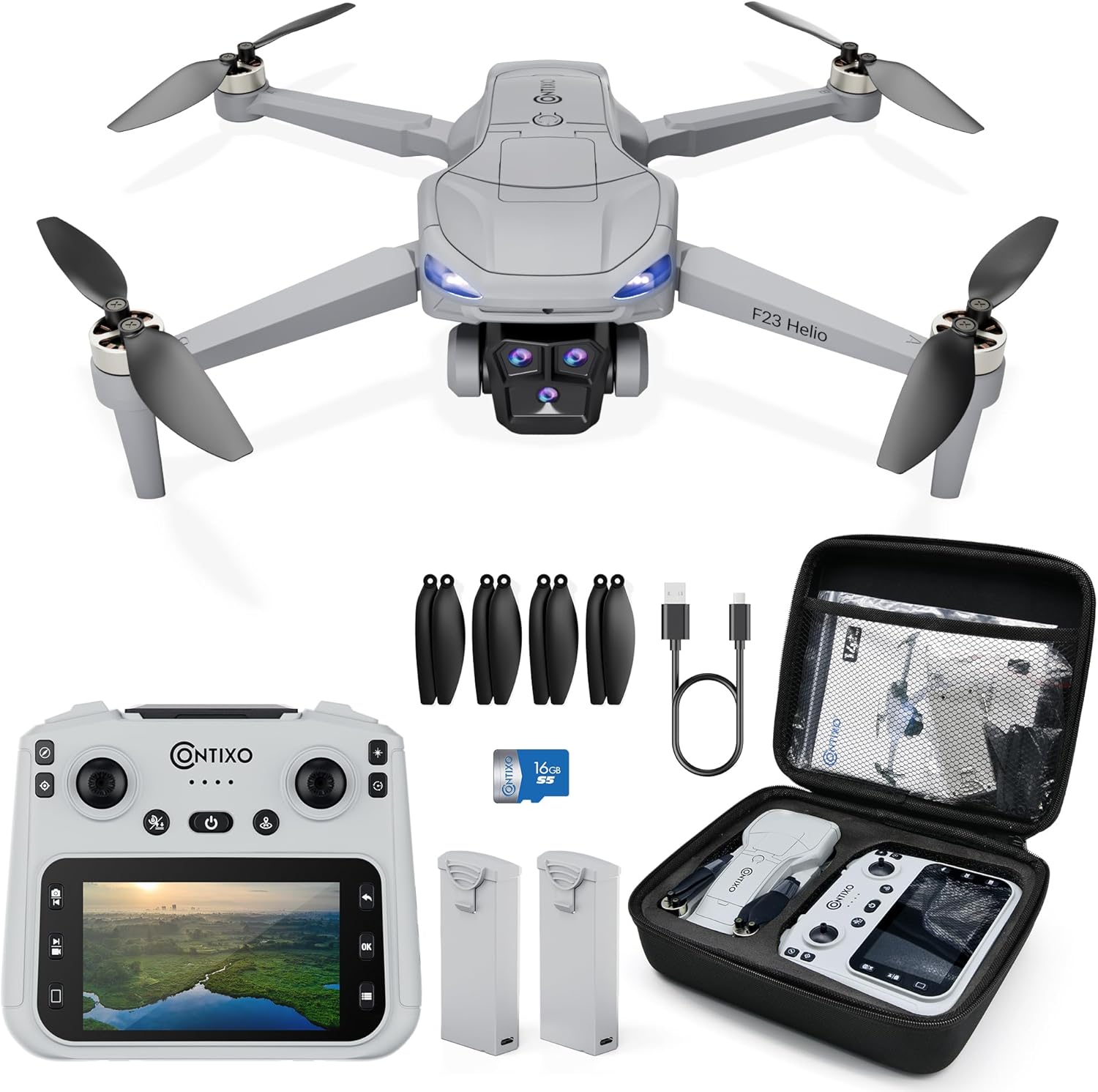 Contixo F23 GPS Drone With Camera, 46 Min Flight Time, 4.5″ Screen Remote, Follow Me, Waypoints, 5GHz FPV Transmission, Return to Home, Hand Gestures, Orbit Mode Foldable Drones For Teens & Adults