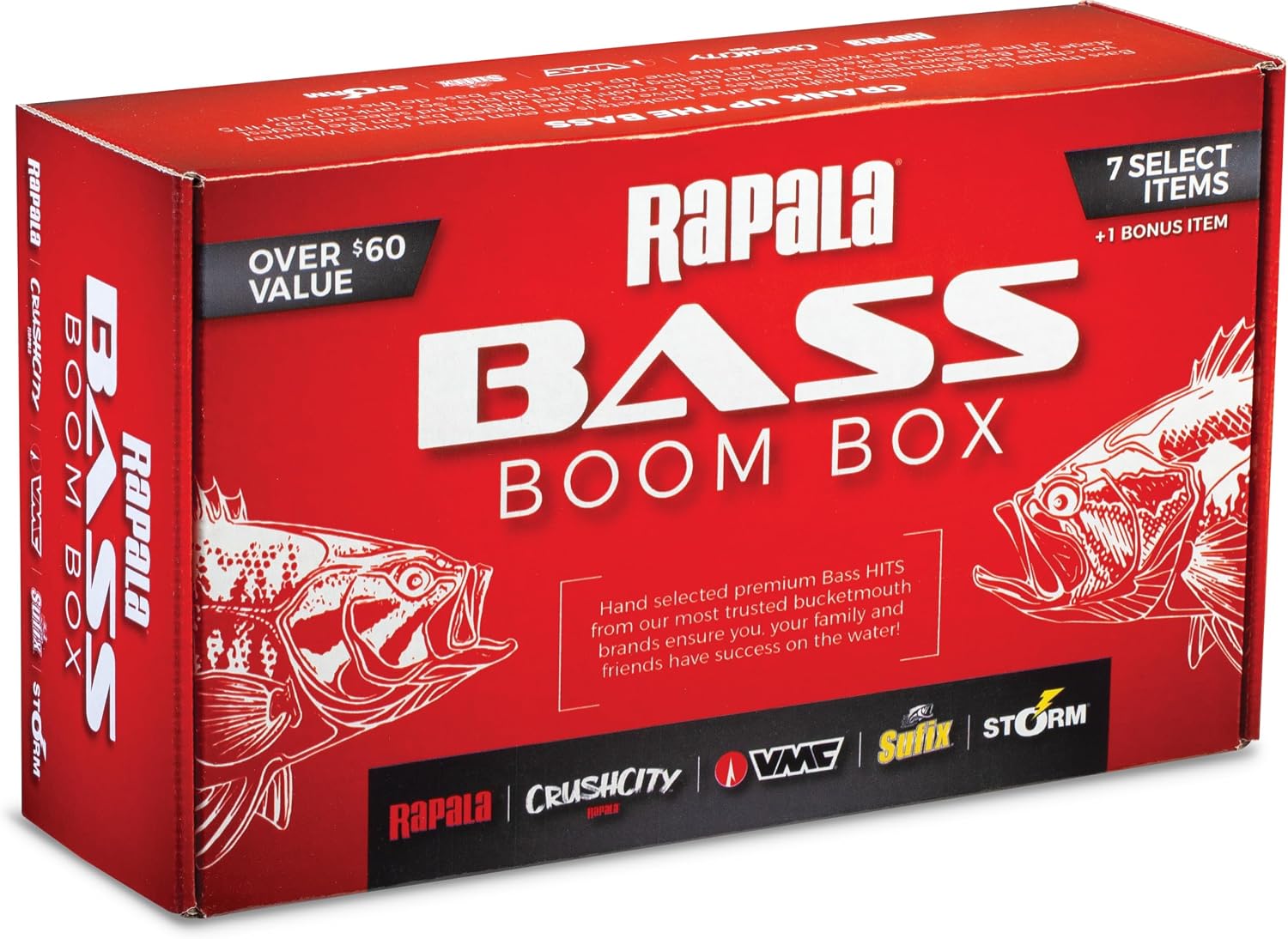 Rapala Bass Boom Box, Bass Fishing Kit with 7 Curated Lures and Bonus Item Featuring Rapala, VMC, Crush City, Sufix and Storm