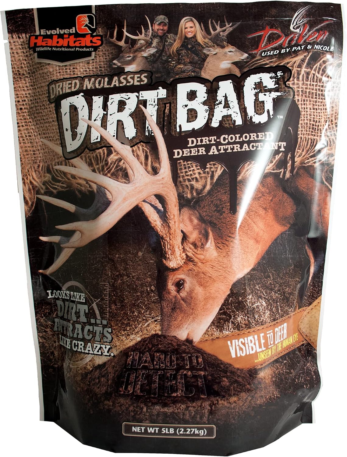 EVOLVED HABITATS DirtBag 5 lb Powder Dirt-Colored Glo-Cote UV Enhanced Visible Deer Attractant with Molasses Flavor – Long-Lasting Lick Food Supplement Deer Feed