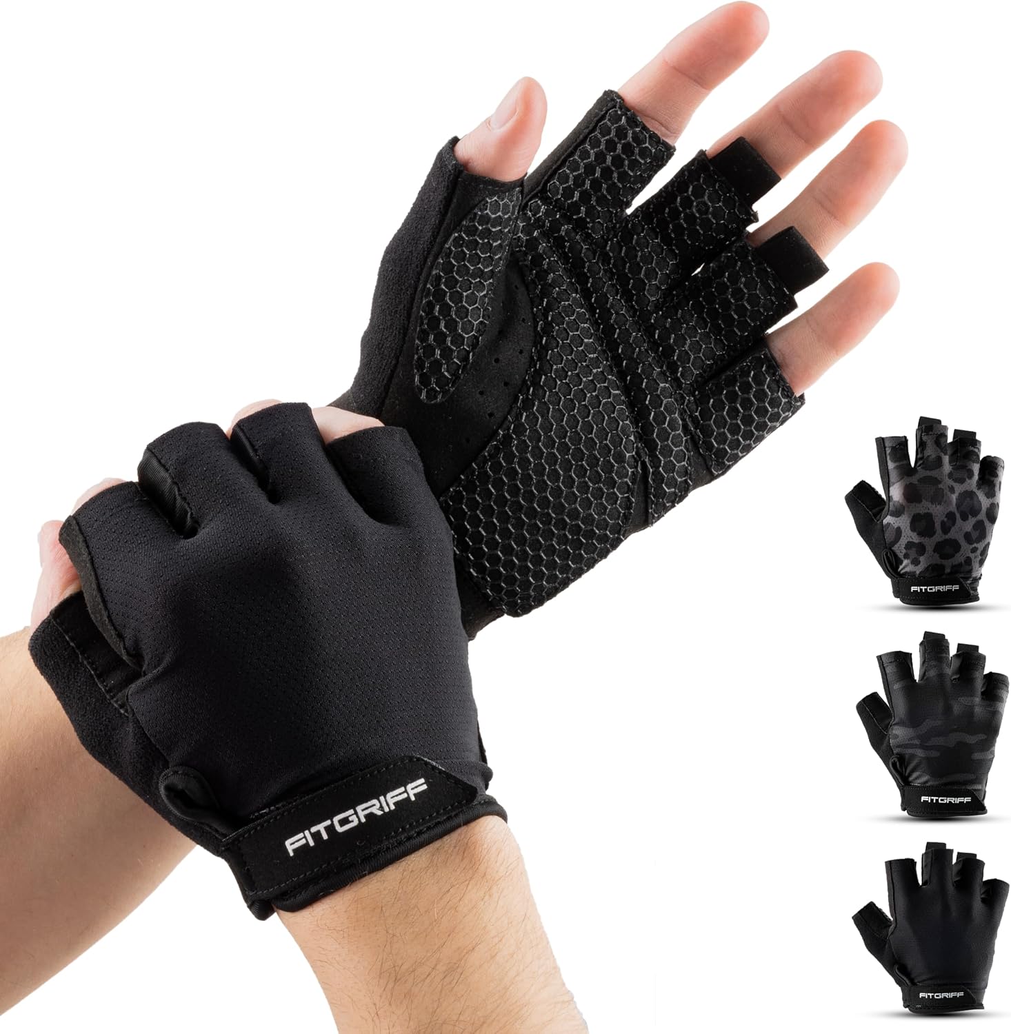 Fitgriff® Workout Gloves (Padded) for Men & Women – Fingerless Gym Gloves for Weight Lifting, Training – Full Palm Protection
