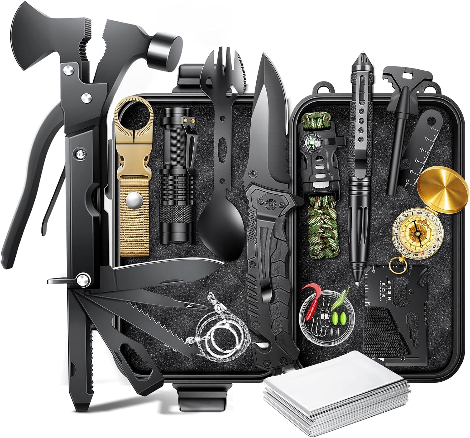 Gifts for Men-Christmas | 21-in-1 Survival Gear & Camping Accessories | Fishing & Hunting Equipment | Unique Birthday Gift for Husband, Dad | Stocking Stuffers & White Elephant Party Gifts