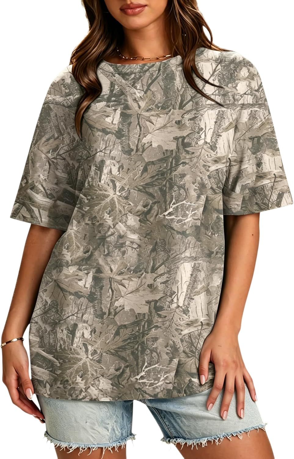 Anoumcy Camo Shirt for Women Mens Maple Leaf Print Camouflage T Shirt Summer Short Sleeve Oversized Camo Tee Shirts Tops