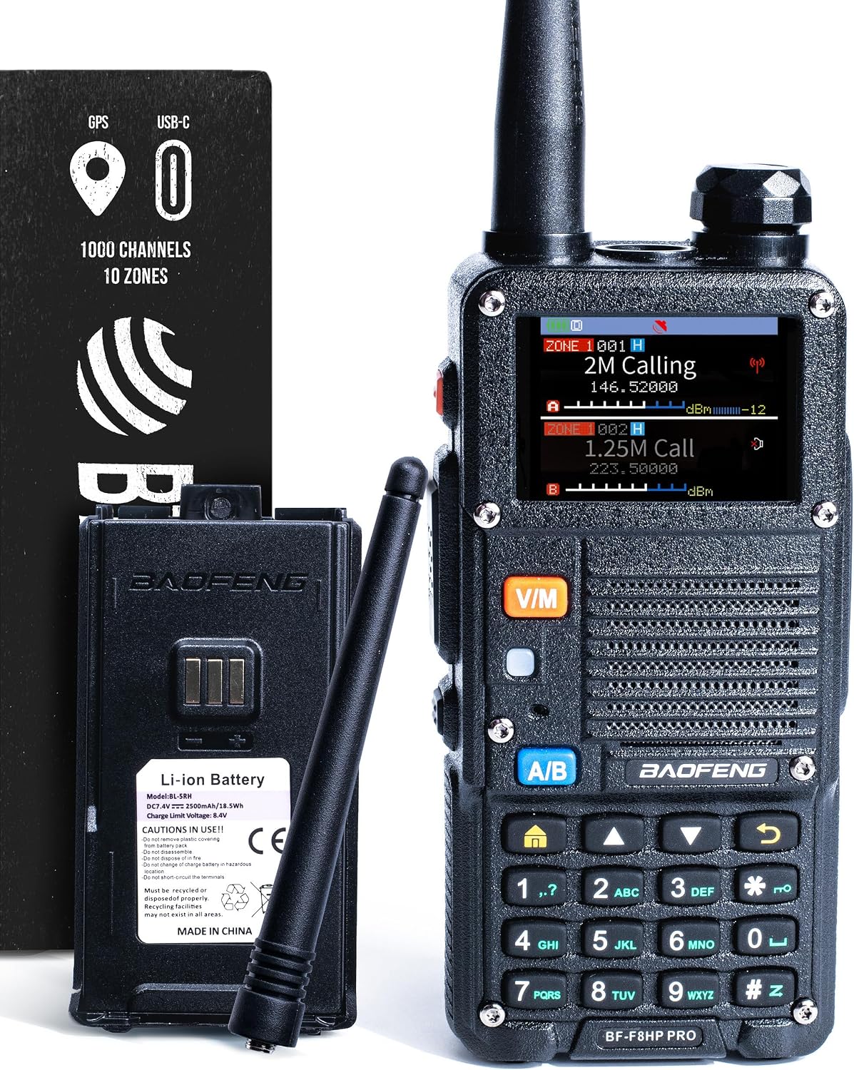 BAOFENG BF-F8HP PRO Tri-Band Ham Radio, Clear English Menus, 1,000 Memories, Updatable Firmware, Airband & NOAA Reception, USB-C Charging